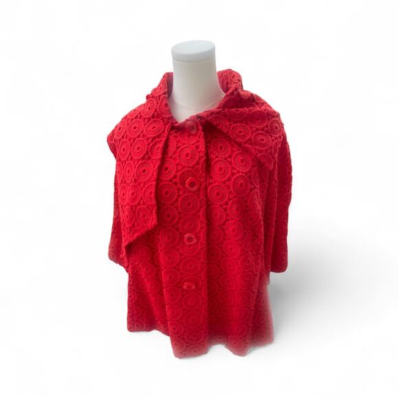 Anthropologie Tabitha Eyelet 100% Cotton Red Swing Coat Sz M - Picture 1 of 7